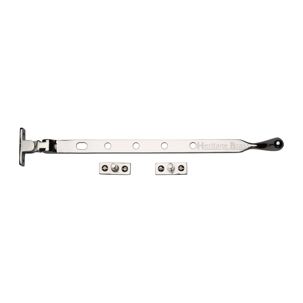 This is an image of a Heritage Brass - Casement Window Stay Ball Design 12" Polished Nickel Finish, v992-12-pnf that is available to order from T.H Wiggans Ironmongery in Kendal.