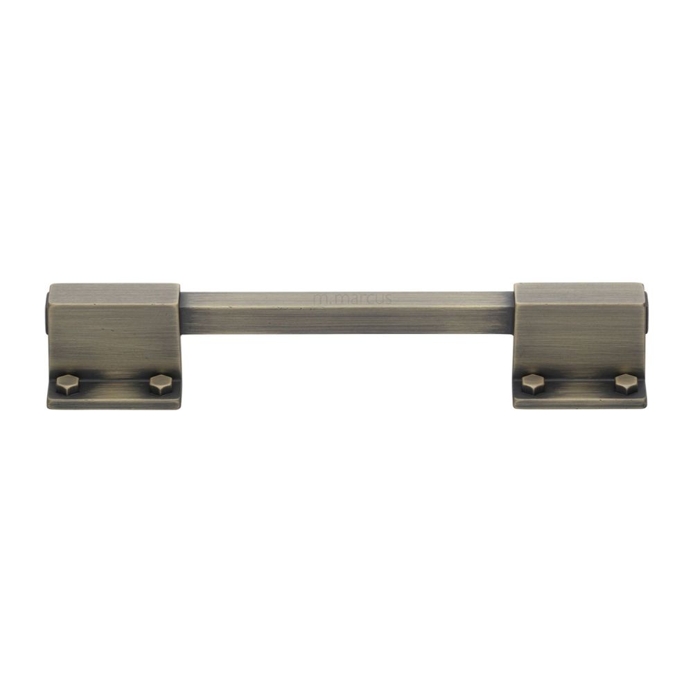 This is an image of a M.Marcus - Railway Kitchen Cabinet Pull Handle Distressed Brass Finish, vf077-128192-db that is available to order from T.H Wiggans Ironmongery in Kendal.