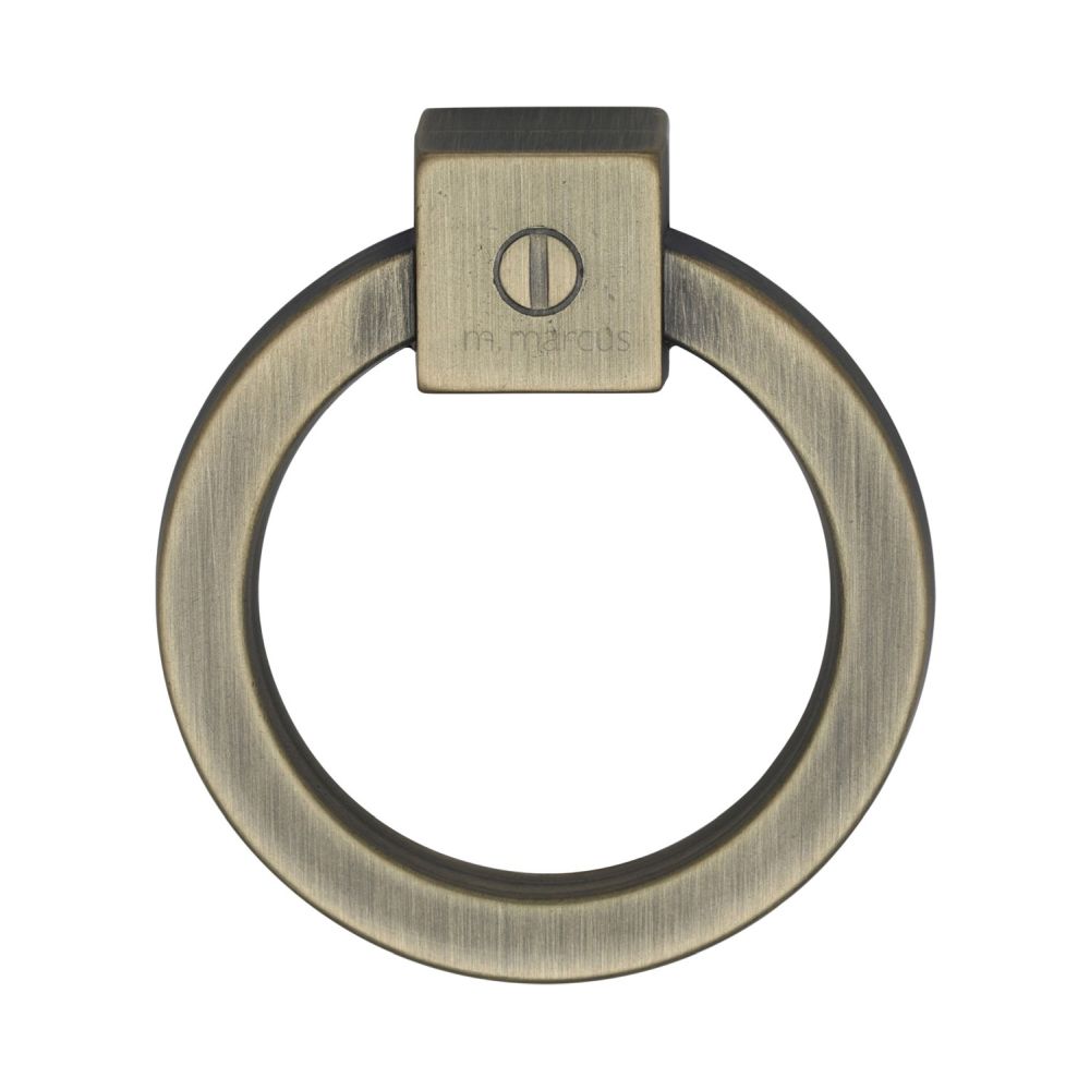 This is an image of a M.Marcus - Ring Cabinet Pull Distressed Brass Finish, vf163-60-db that is available to order from T.H Wiggans Ironmongery in Kendal.