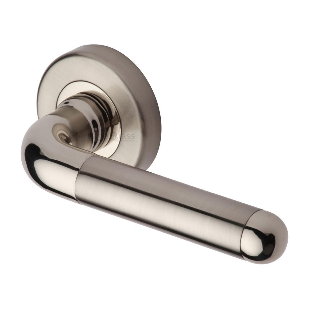 This is an image of a Heritage Brass - Door Handle Lever Latch on Round Rose Vienna Design Mercury Fin, vie1920-mc that is available to order from T.H Wiggans Ironmongery in Kendal.
