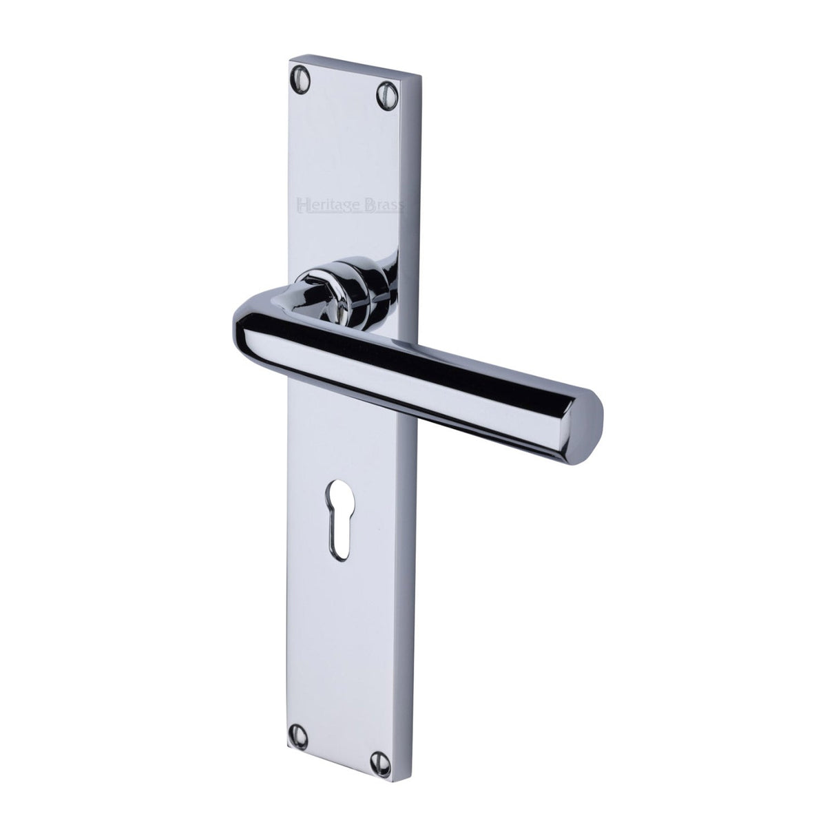 This is an image of a Heritage Brass - Octave Lever Lock Door Handle on 200mm Plate Polished Chrome finish, vt5900-pc that is available to order from T.H Wiggans Ironmongery in Kendal.