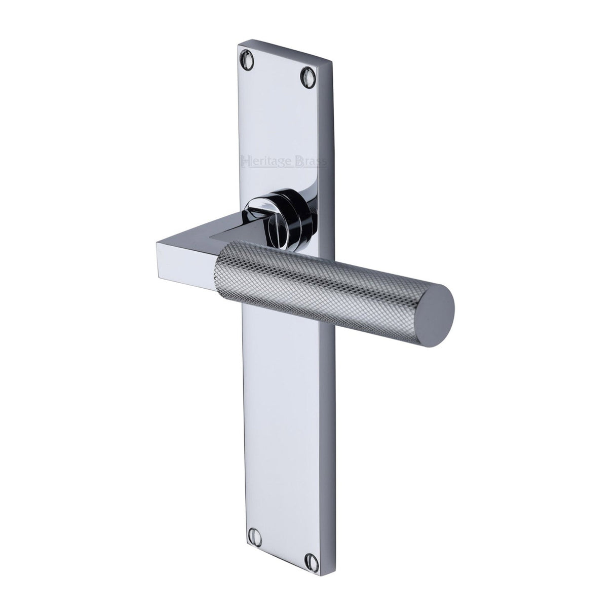 This is an image of a Heritage Brass - Bauhaus Knurled Lever Latch Door Handle on 200mm Plate Polished Chrome finish, vt9310-pc that is available to order from T.H Wiggans Ironmongery in Kendal.