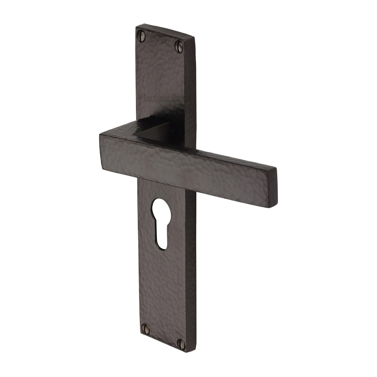 This is an image of a Heritage Brass - Delta Hammered Euro Profile Door Handle on 200mm Plate Matt Bronze finish, vth3348-mb that is available to order from T.H Wiggans Ironmongery in Kendal.