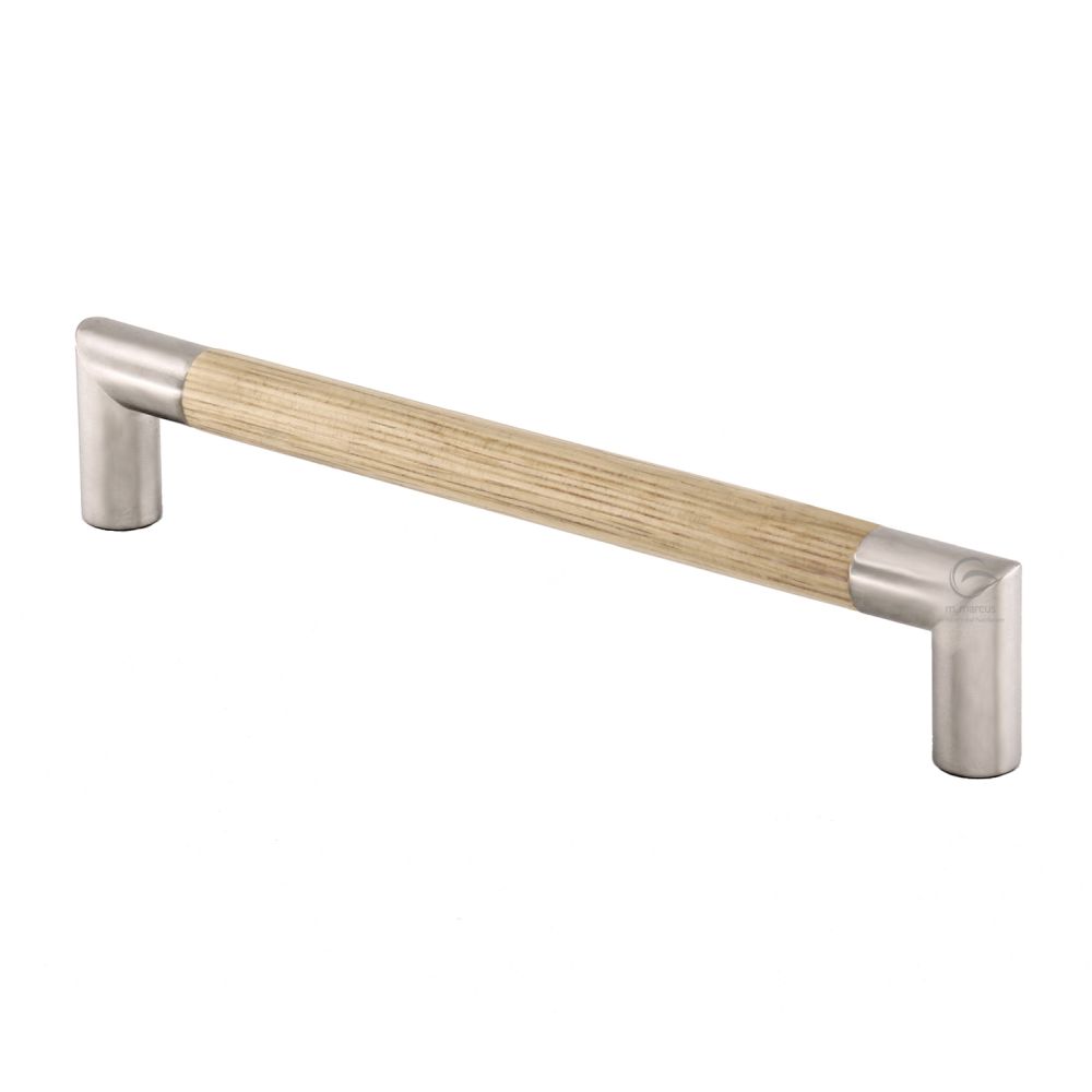 This is an image of a M.Marcus - Wooden Cabinet Pull Handle Angle Design 192mm Oak Finish, w7623-192-oak that is available to order from T.H Wiggans Ironmongery in Kendal.