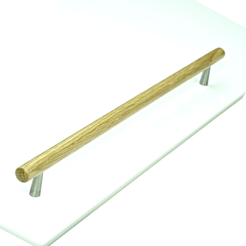 This is an image of a M.Marcus - Wooden Cabinet Pull Handle T-Bar Tilaa Design 320mm Oak Finish, w7763-320-oak that is available to order from T.H Wiggans Ironmongery in Kendal.