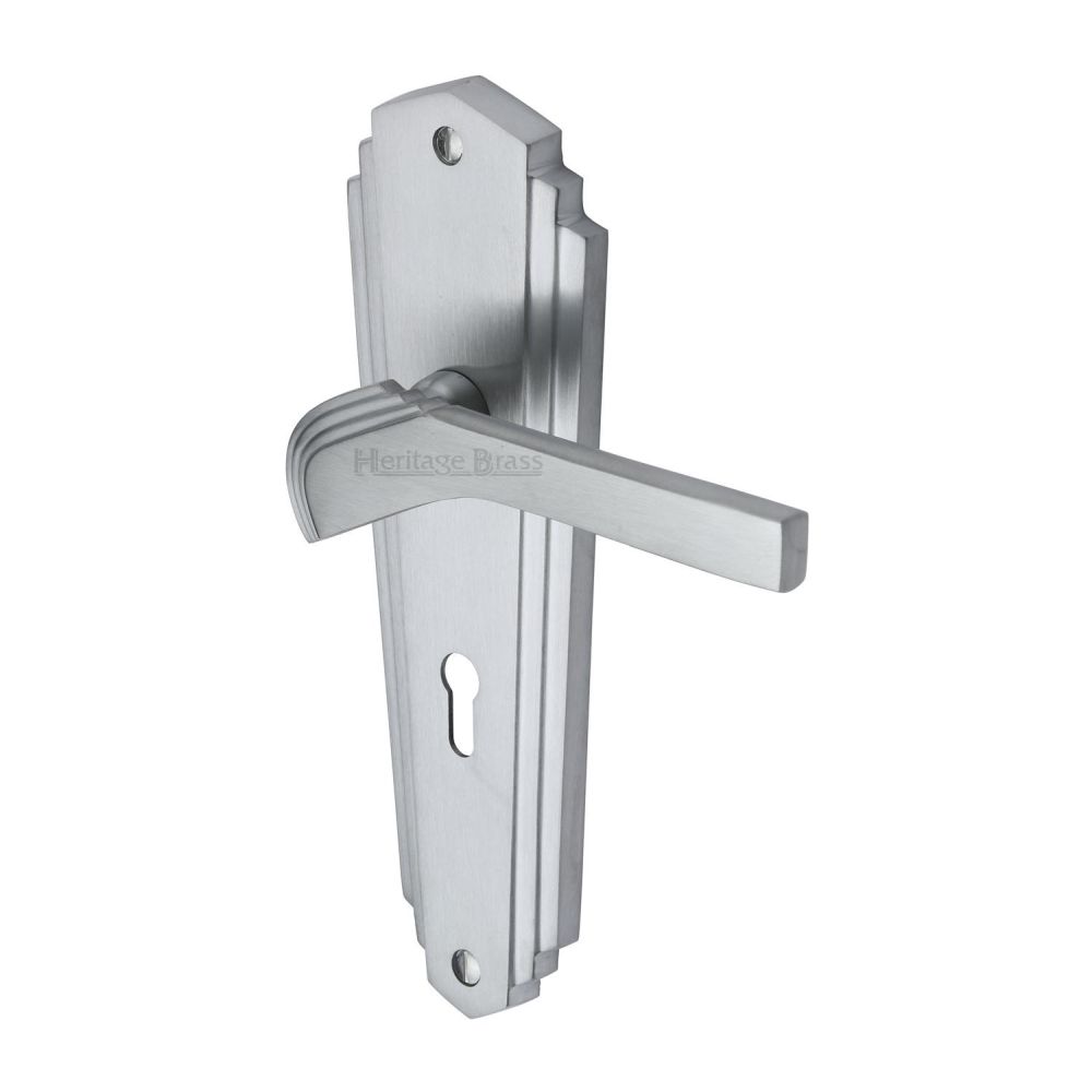 This is an image of a Heritage Brass - Door Handle Lever Lock Waldorf Design Satin Chrome Finish, wal6500-sc that is available to order from T.H Wiggans Ironmongery in Kendal.