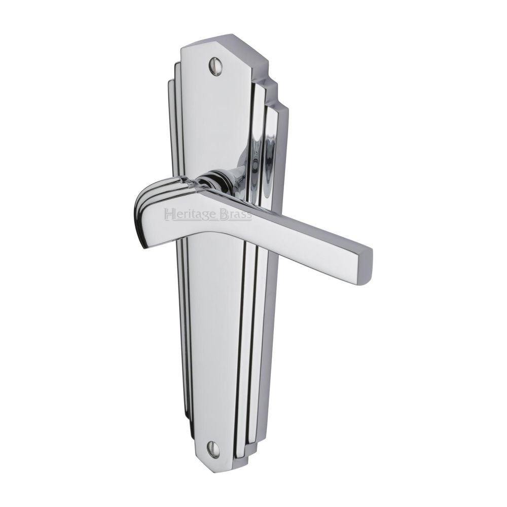 This is an image of a Heritage Brass - Door Handle Lever Latch Waldorf Design Polished Chrome Finish, wal6510-pc that is available to order from T.H Wiggans Ironmongery in Kendal.