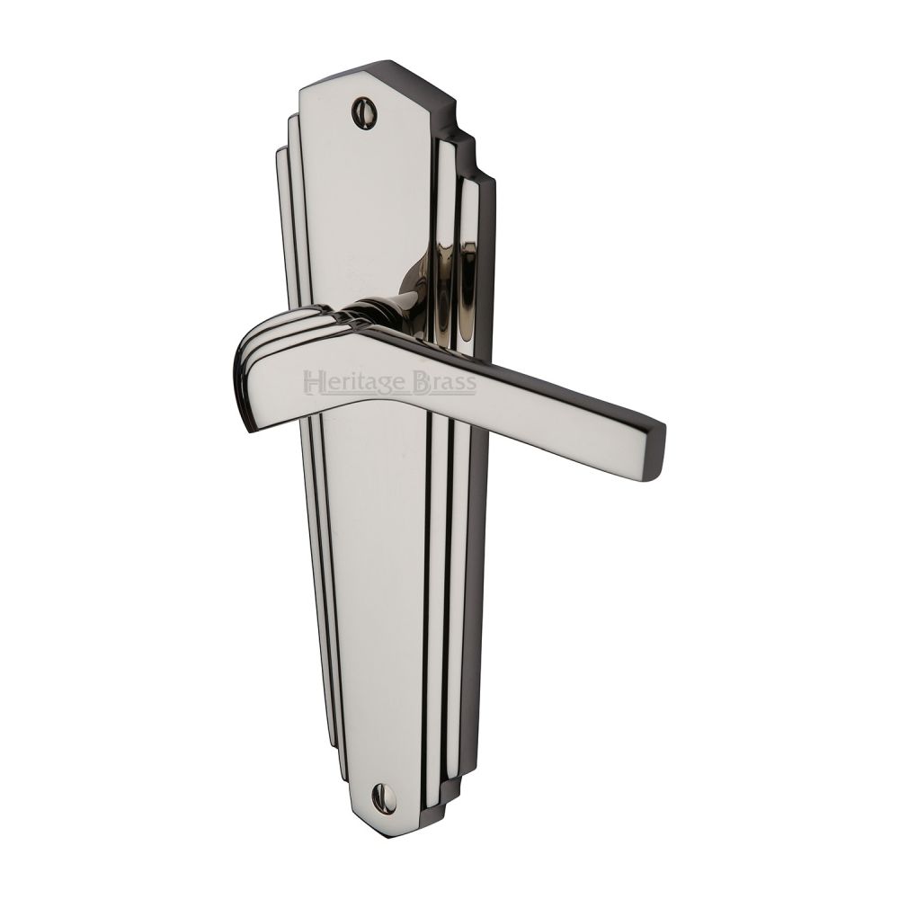 This is an image of a Heritage Brass - Door Handle Lever Latch Waldorf Design Polished Nickel Finish, wal6510-pnf that is available to order from T.H Wiggans Ironmongery in Kendal.