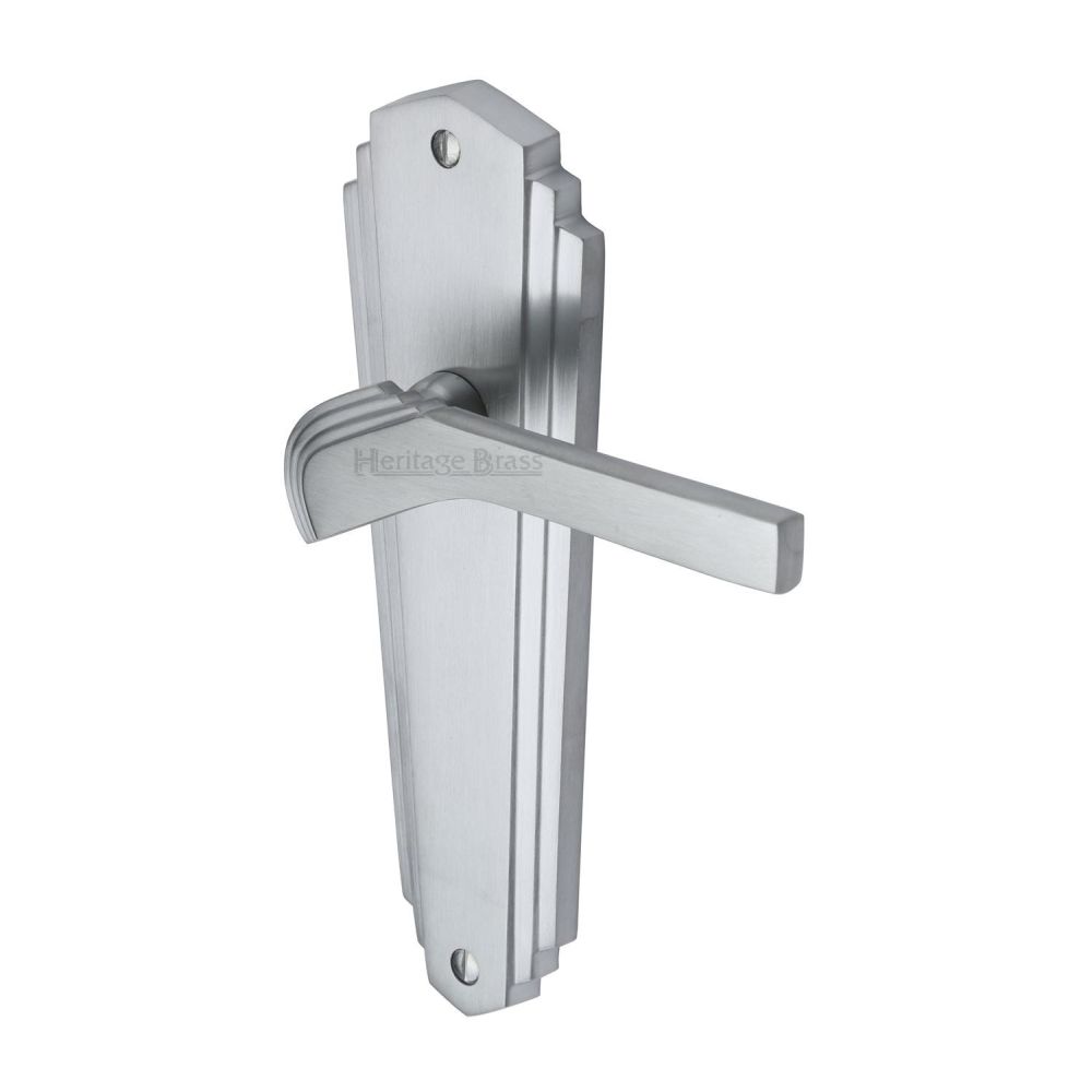 This is an image of a Heritage Brass - Door Handle Lever Latch Waldorf Design Satin Chrome Finish, wal6510-sc that is available to order from T.H Wiggans Ironmongery in Kendal.
