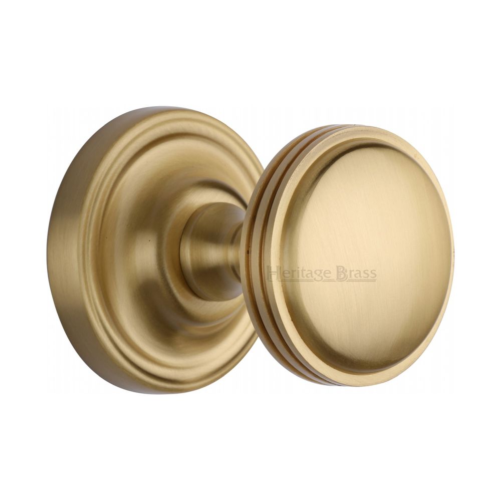 This is an image of a Heritage Brass - Mortice Knob on Rose Whitehall Design Satin Brass Finish, whi6429-sb that is available to order from T.H Wiggans Ironmongery in Kendal.