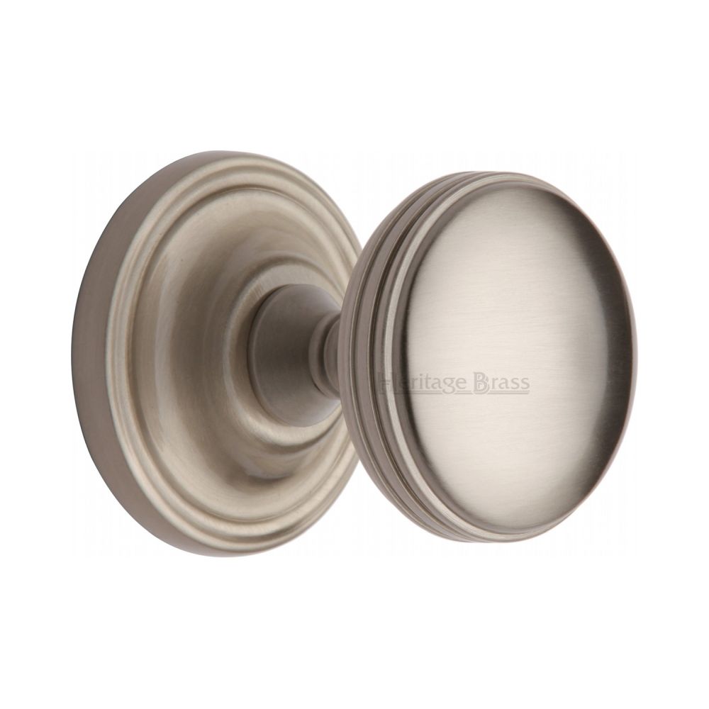 This is an image of a Heritage Brass - Mortice Knob on Rose Whitehall Design Satin Nickel Finish, whi6429-sn that is available to order from T.H Wiggans Ironmongery in Kendal.