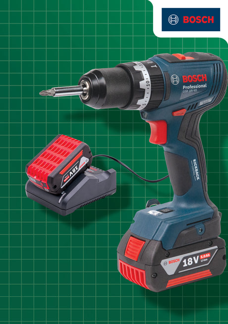 High quality image of Bosch 18V Combi Drill With 2 x 4.0Ah Li-ion Batteries, availble from T.H. Wiggans Ironmongery in Kendal