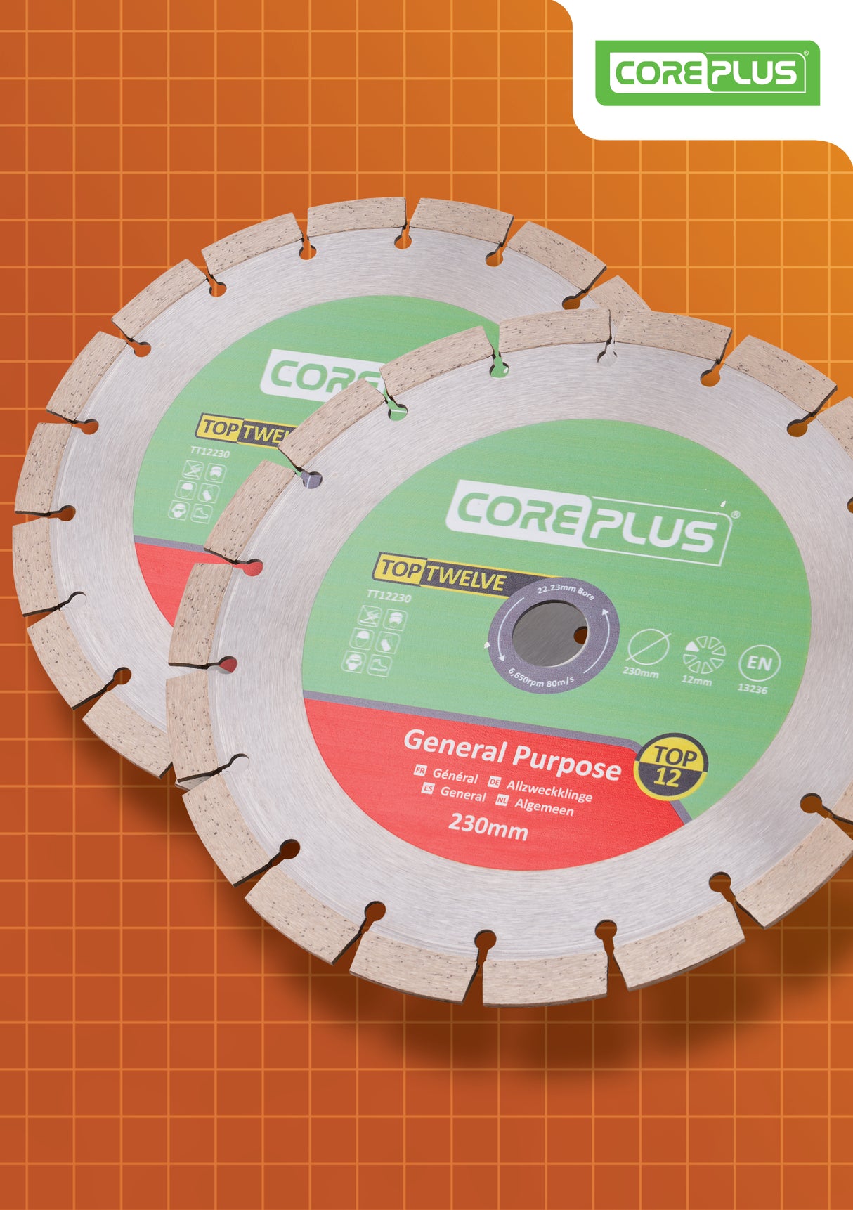 High quality image of Coreplus 230mm Diamond Blade Twin Pack, availble from T.H. Wiggans Ironmongery in Kendal