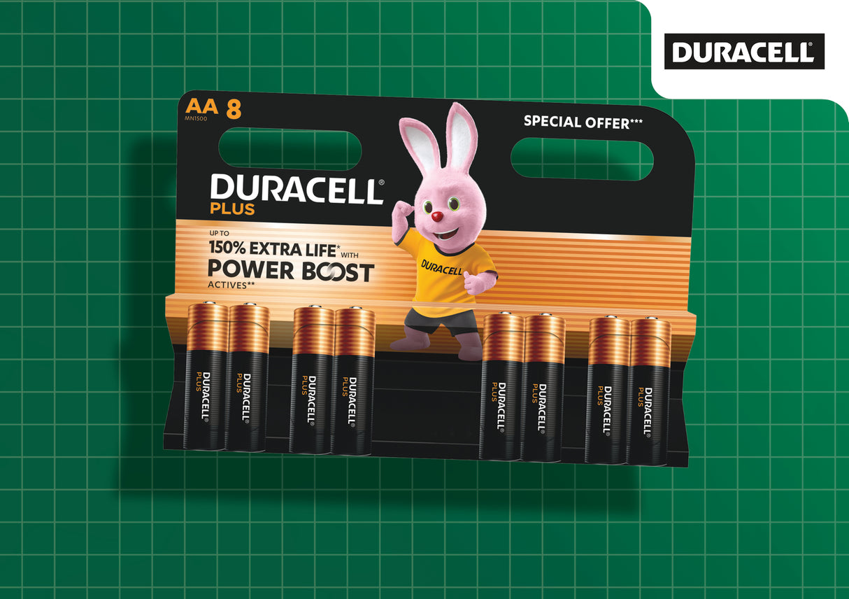 High quality image of Duracell AA Plus Power 8 Pack, availble from T.H. Wiggans Ironmongery in Kendal