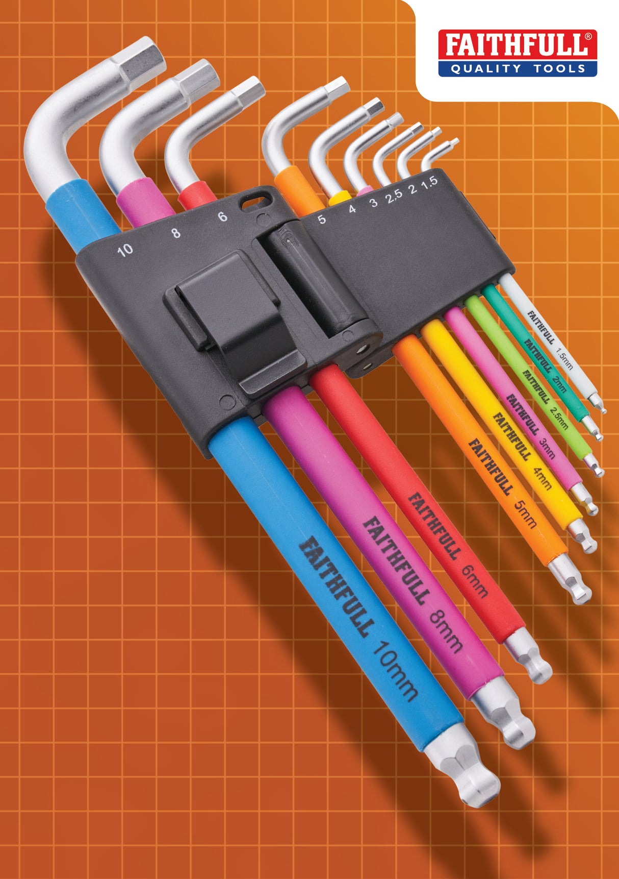High quality image of Faithfull 9 Piece Colour Coded Hex Key Set, availble from T.H. Wiggans Ironmongery in Kendal