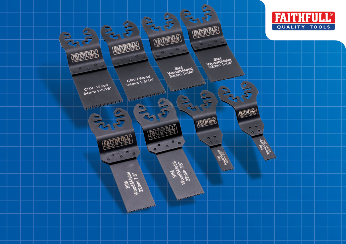 High quality image of Faithfull 8 Piece Mixed Multi-Tool Blade Set, availble from T.H. Wiggans Ironmongery in Kendal