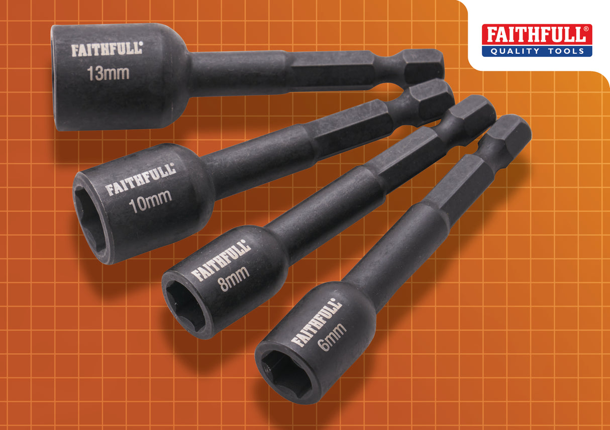 High quality image of Faithfull 4 Piece Impact Nut Driver Set, availble from T.H. Wiggans Ironmongery in Kendal