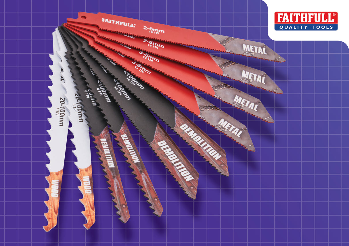 High quality image of Faithfull 10 Piece Sabre Saw Blade Set, availble from T.H. Wiggans Ironmongery in Kendal