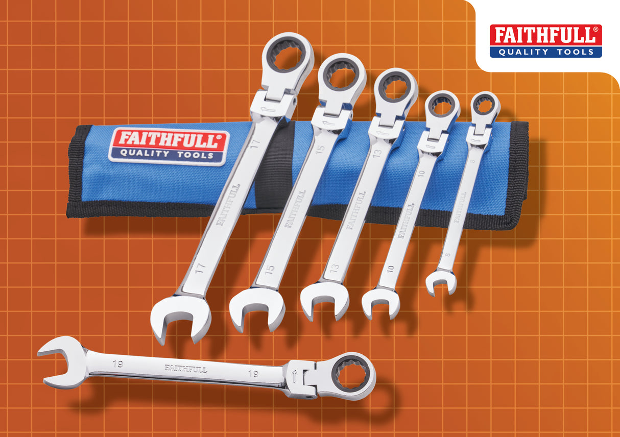 High quality image of Faithfull 6 Piece Ratcheting Combination Spanner Set, availble from T.H. Wiggans Ironmongery in Kendal