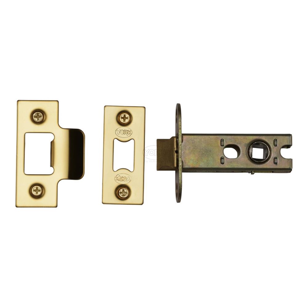 This is an image of a York - Architectural Tubular Latch 2 1/2" Polished Brass Finish, ykal2-pb that is available to order from T.H Wiggans Ironmongery in Kendal.