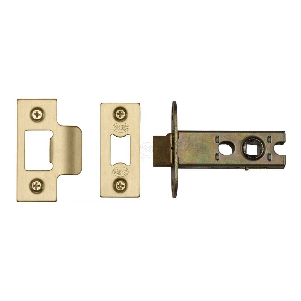 This is an image of a York - Architectural Tubular Latch 2 1/2" Satin Brass Finish, ykal2-sb that is available to order from T.H Wiggans Ironmongery in Kendal.