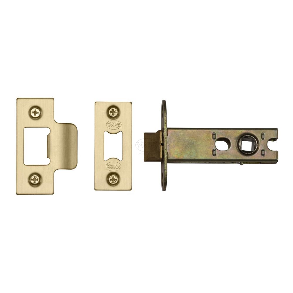 This is an image of a York - Architectural Tubular Latch 3" Satin Brass Finish, ykal3-sb that is available to order from T.H Wiggans Ironmongery in Kendal.
