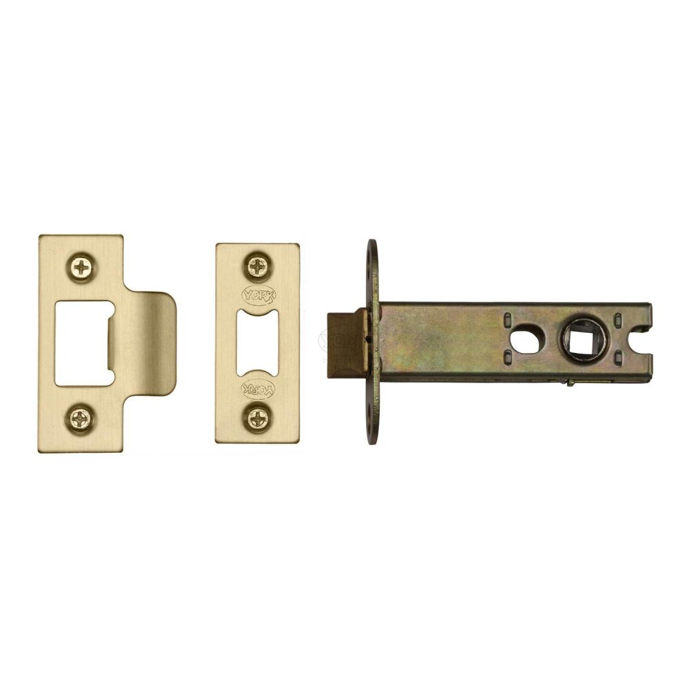 This is an image of a York - Architectural Tubular Latch 4" Satin Brass Finish, ykal4-sb that is available to order from T.H Wiggans Ironmongery in Kendal.
