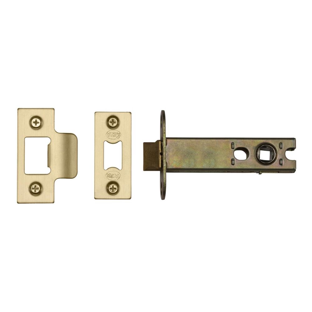 This is an image of a York - Architectural Tubular Latch 5" Satin Brass Finish, ykal5-sb that is available to order from T.H Wiggans Ironmongery in Kendal.
