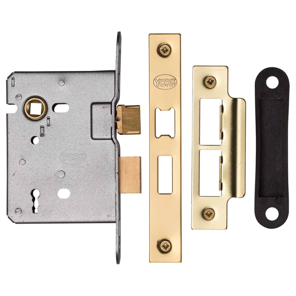 This is an image of a York - 3 LEVER SASH LOCK 3" PB, ykasl33-pb that is available to order from T.H Wiggans Ironmongery in Kendal.