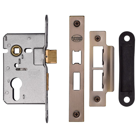 This is an image of a York - EURO SASH LOCK 2 1/2" AT, ykasle2-at that is available to order from T.H Wiggans Ironmongery in Kendal.