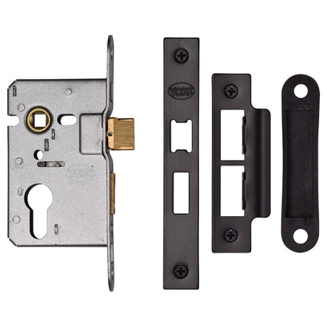 This is an image of a York - EURO SASH LOCK 2 1/2" BLK, ykasle2-blk that is available to order from T.H Wiggans Ironmongery in Kendal.