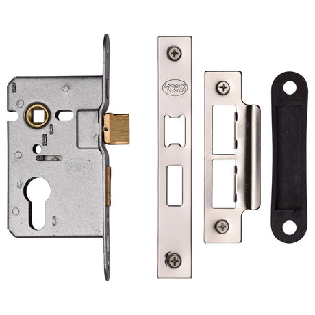 This is an image of a York - EURO SASH LOCK 2 1/2" PC&PN, ykasle2-pc-pn that is available to order from T.H Wiggans Ironmongery in Kendal.