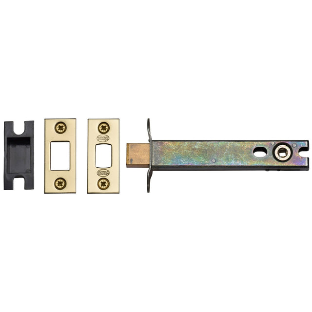 This is an image of a York - 5" Tubular Bathroom Bolt Polished Brass, ykbdb5n-pb that is available to order from T.H Wiggans Ironmongery in Kendal.