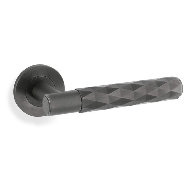 This is an image showing Alexander & Wilks Spitfire Diamond Cut Lever on Round Rose - Dark Bronze PVD - aw226-DBZPVD available to order from T.H. Wiggans Ironmongery in Kendal, quick delivery and discounted prices.