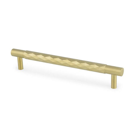 This is an image showing Alexander & Wilks Diamond Cut Cabinet Pull Handle - 160mm C/C - Satin Brass PVD - AW846-160-SBPVD available to order from T.H. Wiggans Ironmongery in Kendal, quick delivery and discounted prices.
