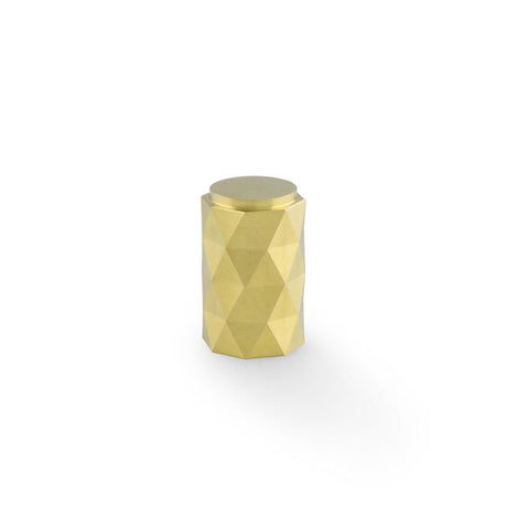 This is an image showing Alexander & Wilks Diamond Cut Cylinder Cabinet Knob - 30mm - Satin Brass PVD - AW847-30-SBPVD available to order from T.H. Wiggans Ironmongery in Kendal, quick delivery and discounted prices.