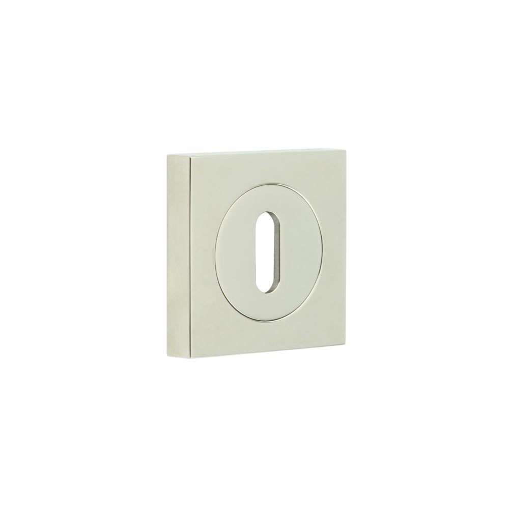 This is an image showing the Frelan - Burlington Standard Keyway Escutcheons Square Plain Rose Polished Nickel available to order from T.H. Wiggans Ironmongery in Kendal