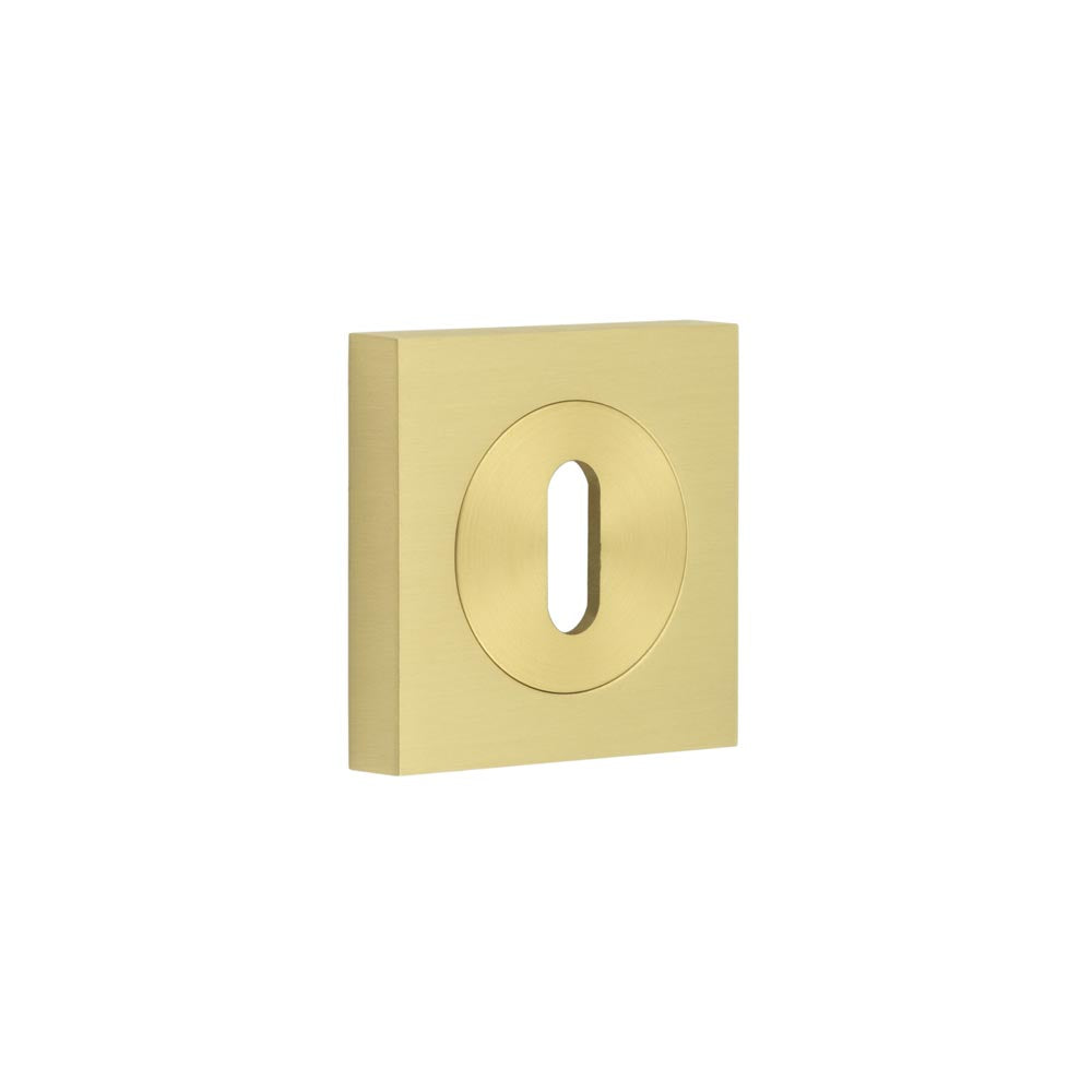 This is an image showing the Frelan - Burlington Standard Keyway Escutcheons Square Plain Rose Satin Brass available to order from T.H. Wiggans Ironmongery in Kendal