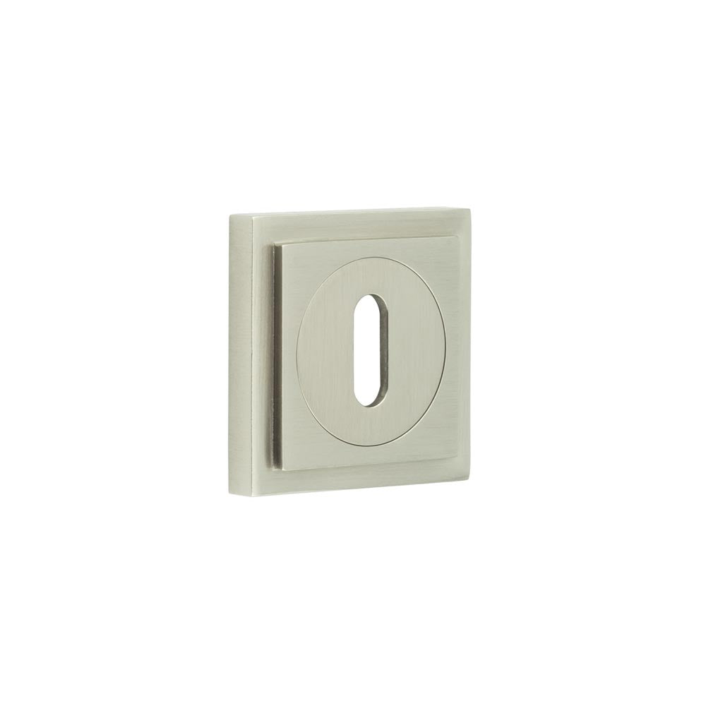 This is an image showing the Frelan - Burlington Standard Keyway Escutcheons Square Stepped Rose Satin Nickel available to order from T.H. Wiggans Ironmongery in Kendal