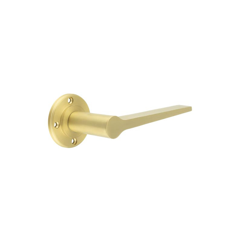 This is an image showing the Burlington - Knightsbridge lever on rose - Satin Brass available to order from T.H. Wiggans Ironmongery in Kendal