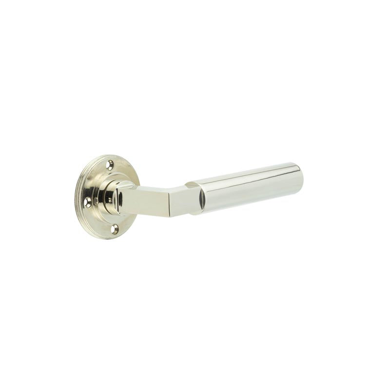 This is an image showing the Burlington - Westminster lever on rose - Polished Nickel available to order from T.H. Wiggans Ironmongery in Kendal