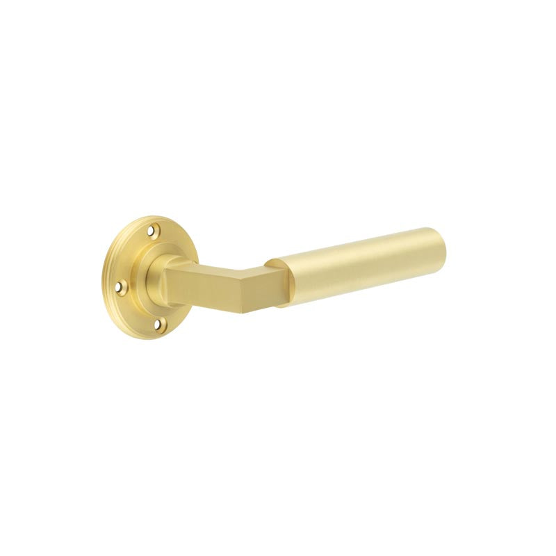 This is an image showing the Burlington - Westminster lever on rose - Satin Brass available to order from T.H. Wiggans Ironmongery in Kendal