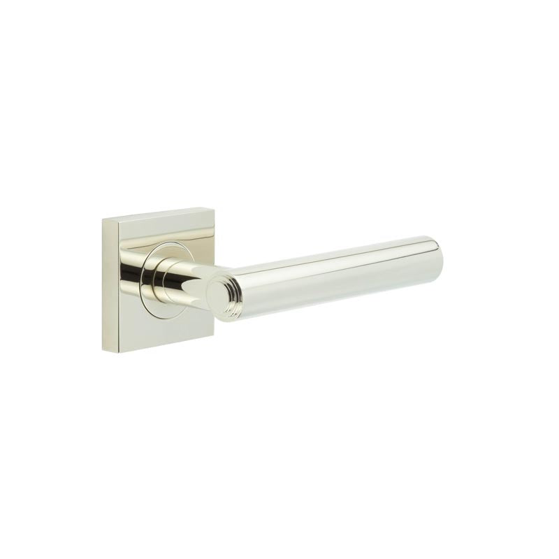 This is an image showing the Frelan - Richmond Door Handles Square Plain Polished Nickel available to order from T.H. Wiggans Ironmongery in Kendal