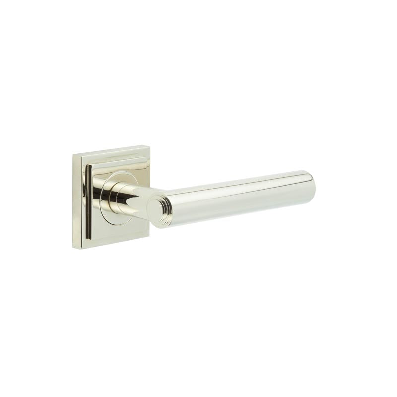 This is an image showing the Frelan - Richmond Door Handles Square Stepped Polished Nickel available to order from T.H. Wiggans Ironmongery in Kendal