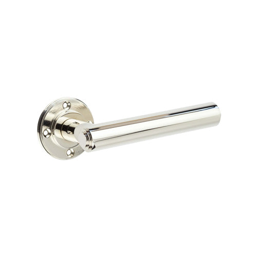 This is an image showing the Burlington - Richmond Polished Nickel Lever on Rose Door Handles - Roses Sold Se available to order from T.H. Wiggans Ironmongery in Kendal