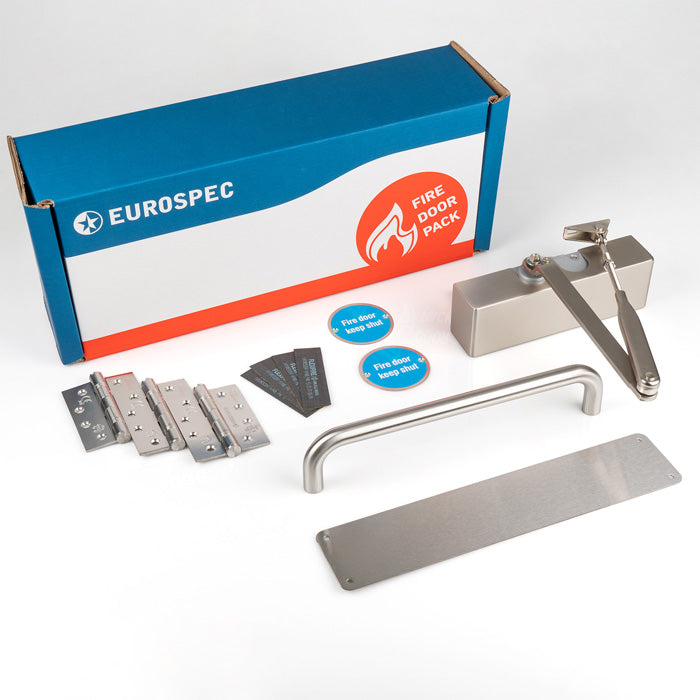 This image shows Eurospec - Commercial Fire Door Pack - Push/Pull - Silver - fdpc2 available from T.H. Wiggans Ironmongery in Kendal.