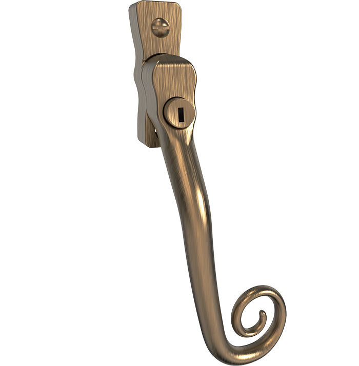 This is an image of Mila Heritage Monkey Tail Casement Handle Antique Bronze Right hand - CB-CB700252 available from T.H. Wiggans Ironmongery Ltd in Kendal.