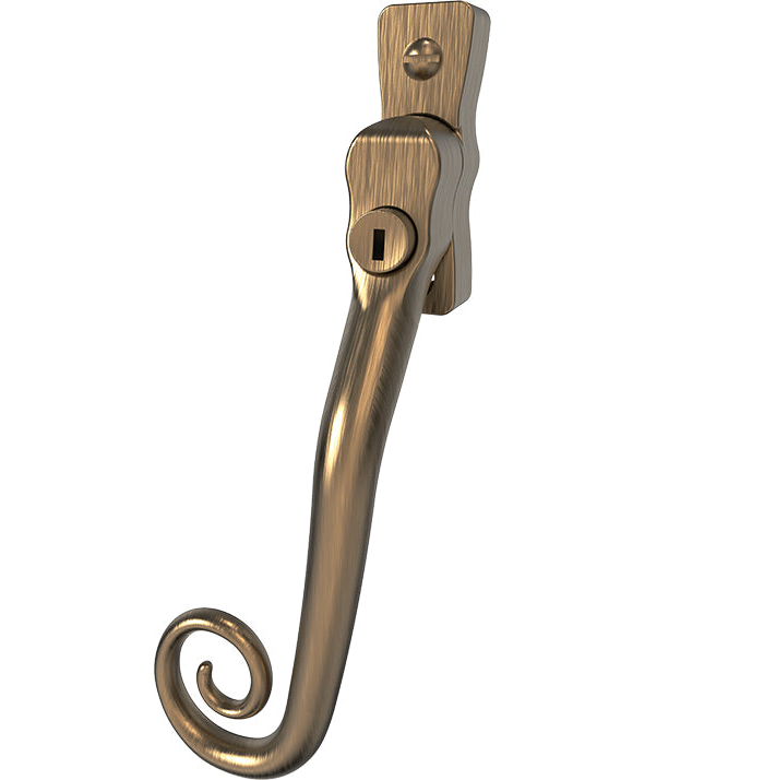 Mila Heritage Monkey Tail Casement Handle Antique Bronze Left hand