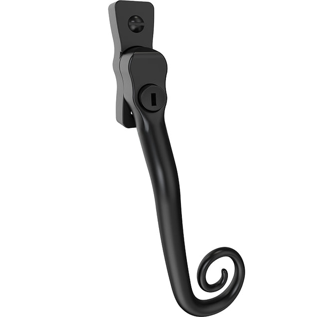 This is an image of Mila Heritage Monkey Tail Casement Handle Matt Black Right hand - CB-CB700072 available from T.H. Wiggans Ironmongery Ltd in Kendal.