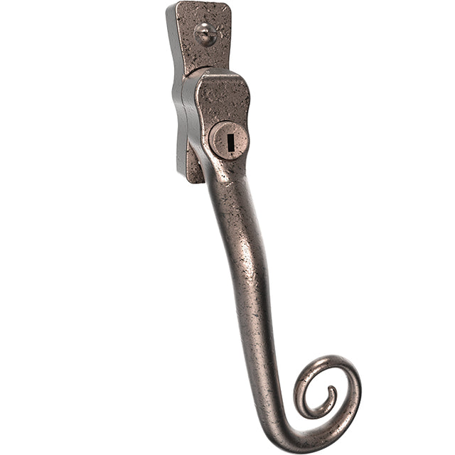 This is an image of Mila Heritage Monkey Tail Casement Handle Pewter Patina Right hand - CB-CB700222 available from T.H. Wiggans Ironmongery Ltd in Kendal.